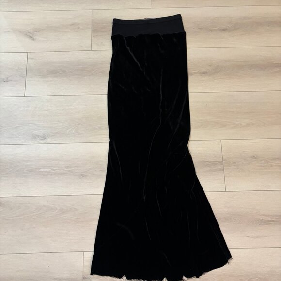 RICK OWENS Silk Blend Velvet Maxi Fishtail Skirt with Ribbed Waist - Picture 1 of 5